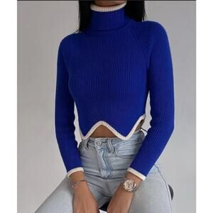 Fox Sweaters Blue Ribbed Turtleneck Sweater M NWT